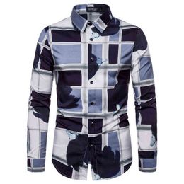 Vintage Geometric Print Shirt Men Camisa Masculina 2022 Brand New Slim Fit Long Sleeve Mens Dress Shirts Business Casual Shirt L220704