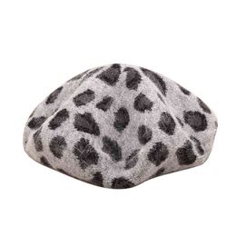 Women Girls Beret French Artist Warm Rabbit Fur Winter Beanie Hat Cap Vintage Leopard Beret Hats Luxury Wool Winter Caps J220722