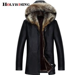 HOlyrising Winter PU Jackets Leather Coat Men's Fur Hooded Faux Leather Jackets Thicken men winter coat Plus Size 3XL 4XL 18296 201127