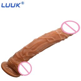 LUUK Long Dildo Realistic Blood Vessel Imitation Penis Imitator For Woman No Vibrator Masturbation Wear Adult Toys Rubber Dick 220318