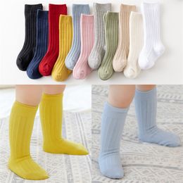 13 Colours New Solid Baby Boys Girls Knee High Long Socks Cotton Breathable Stripe Soft Kids Sock Children School Uniform 1010 E3