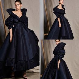 2022 Black High Low Prom Dresses Ashi Studio Long Sleeve Puffy Skirt Arabic Stain Evening Reception Rngagement Gowns Plus size