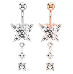 Butterfly Belly Button Ring Beautiful Navel Piercing Body Jewellery Navel Rings Crystal Gold Silver for Women Girls Party Favour