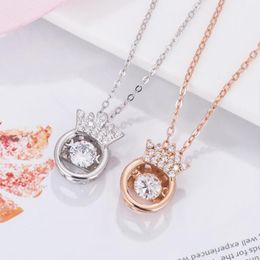 Pendant Necklaces H Royal Style 3 Colors Clean Stone Lady Party Jewelry Rose-Gold Alloy Crown Throbbing Zircon Necklace Women 2022 Latest We