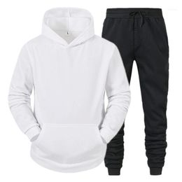 Men's Tracksuits Fall 2022 Classic Solid Colour Pocket Hoodie With Soft Sweatpants Fashion Korean Style Boy's Slim