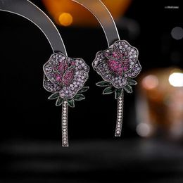 Stud French Fashion Temperament Rose Flower Dangle Earrings Micro Pave Cubic Zirconia Statement Eardrop JewelryStud StudStud Odet22 Farl22