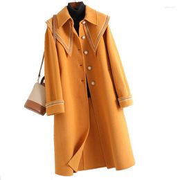 Women's Fur & Faux Korean Style Lady Genuine Wool Blend Coat Autumn Winter Women Jacket Slim Suit Outerwear Overcoat LF21076KQNWomen's