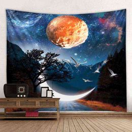 Starry Landscape Wall Rug Bohemian Living Room Canvas Rugs Decorations For Fabric Tapearia J220804