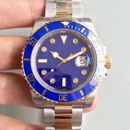 Steel 2023 ST9 Quality Watch Automatic Mechanical 40MM Two Tone K Gold Colour Ceramic Bezel Blue Dial Glide Lock Flod Clasp Sapphire Glass Mens Wristwatches 3s