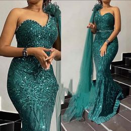 2022 Arabski Aso Ebi Ebi Hunter Green Mermaid Sukienki PROM SURES Seksowne wieczór Formalne przyjęcie Drugi przyjęcie urodzinowe suknie zaręczynowe sukienka ZJ514