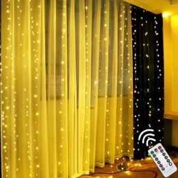 LED Curtain String Lights Fairy Garland Remote Control USB 7 Flash Modes For Year Christmas Outdoor Wedding Home Decor Y201020