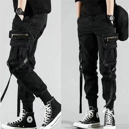 Men's Pants Side Pockets Harem Autumn Hip Hop Casual Ribbons Design Male Joggers Trousers Fashion Streetwear Pant Black 220826