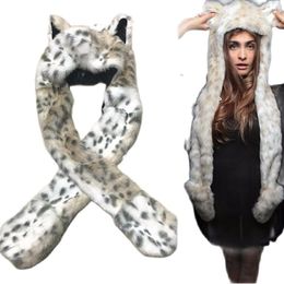 Berets Fashion Imitation Fur Hat Cartoon Animal Scarf Gloves Integration Man &Women Winter Cap