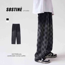 Japan Style Vintage Plaid Hip Hop Denim Pants Autumn New Men Jeans Male Loose Streetwear Baggy Cowboy Pants J220629
