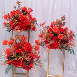 roses centerpieces for weddings UK - Decorative Flowers & Wreaths SPR 35cm Custom Artificial Peony Rose Flower Ball Arrangement Garland Stand Wedding Table Centerpiece
