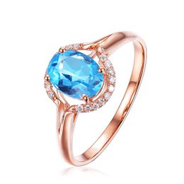 Rose gold-plated sea blue zircon diamond ring European and American style party Jewellery girls Valentine's Day Adjustable size
