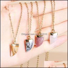 Arts And Crafts Druzy Crystal Natural Stone Pendant Necklace Gold Edge Style White Rose Quartz Chakra Healing Jewelry For W Sports2010 Dhcpj