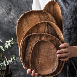 Whole Wood lovesickness Wood Irregular Oval Solid Wood Pan Plate Fruit Dishes Saucer Tea Tray Dessert Dinner Plate Tableware Set 220418