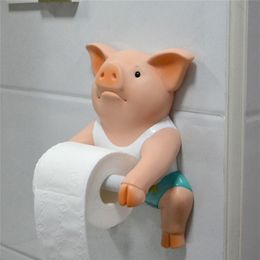 PVC Pig Style Toilet Paper Holder Punch-Free Hand Tissue Box Household Paper Towel Holder Reel Spool Device Bathroom Accessory 220624