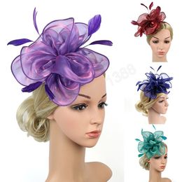 Organza Feather Headdress Women Fascinator Headpiece Hair Clip Wedding Ladies Headband Princess Crown Wedding Bride Accessories