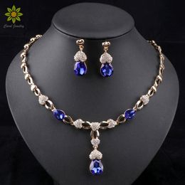 Nuovi gioielli per matrimoni africani set da donna oro accessori per abbigliamento oro Orecchini in cristallo blu Sets256z
