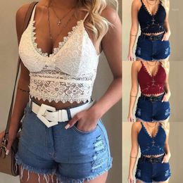 Women's Tanks & Camis Solid Corset Lace Tops For Women Soft Padded V-Neck Hollow Mesh Camisoles Adjustable Shoulder Strap Female 2022