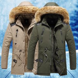Зимняя куртка мужчины Long Parkas Толстое пальто теплое наружное меховое капюшон.
