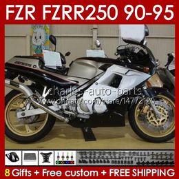 Bodys For YAMAHA FZR250RR FZRR FZR 250R 250RR FZR 250 90 91 92 93 94 95 143No.39 FZR-250 FZR250R FZR-250R FZR250 R RR 1990 1991 1992 1993 1994 1995 Fairing Kit black white blk