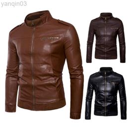 Men Washed Leather Jacket Autumn Winter Zipper Casual Formal Pu Leather Jacket Motorcycle Biker Runaway L220801