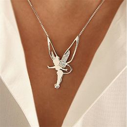 Women Necklace Flower Fairy Elf Necklace For Women Girl Cute Angel Wings Believe Crystal Pendant Necklaces Jewellery Gift GC999