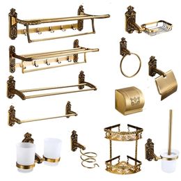 European carved wall bathroom shelf toilet paper holder shower basket towel rack bathroom hardware set T200425