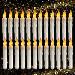 12/24Pcs LED Flameless Taper Candles 6.5" Tall Tapered Candle Battery Operated Warm White Flickering Flame Handheld Candlesticks 220510