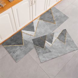 Kitchen Floor Mat Grey Triangle Geometry Pattern Entrance Doormat Bathroom Door Floormat Parlour Anti-slip Antifouling Long Rugs 220401