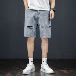 Men's Jeans Summer Trend Denim Shorts Straight Casual Pants Loose Capris Ripped Fashion Street Men's JeansMen's