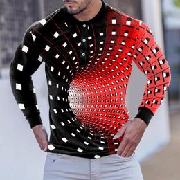Men's Polos Lightweight T Shirts For Men Mens Fashion Casual Sports Abstract Digital Print Lapel Button Long Sleeve Cuff Christmas ShirtMen'