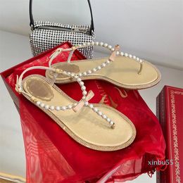 Summer Evening Sandals Shoes For Women Flip Flop Pearl Comfort Walking Flat Lady Designer Slippers & Slides EU35-42