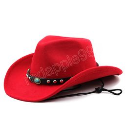 Wide Brim Hats Women Western Cowboy Hat For Men Gentleman Panama Jazz Fedora Hat With Leather Church Sombrero