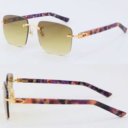 Wholesale Selling Purple Plank Aztec Arms Rimless Sunglasses 8300816 Large Square Sunglasses Classic Pilots Metal Frame Simple Leisure Glasses 18K Gold UV400 Lens