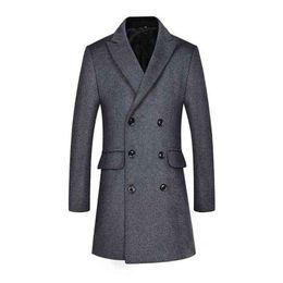 Autumn Winter Men Wool Blends Coat Double Breasted Long Trench Thick Pea Male Woolen Overcoats Men's & T220810