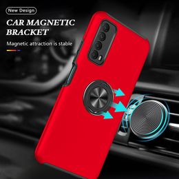 Armor Shockproof Cases For Huawei Y7A P Smart 2021 Magnetic Metal Ring Stand Holder Soft TPU Hard PC Shell Protective Back Cover