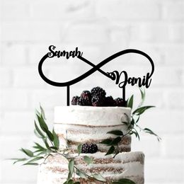 Personalised Names Topper Unique Romantic Bow TopperCustom Wood Cute Wedding Infinity Love Sign Cake Decor D220618