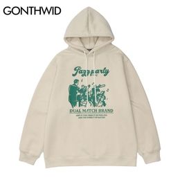 Hip Hop Hoodie Sweatshirt Streetwear Men Vintage Cartoon Band Printed Cotton Hooded Winter Harajuku Pullover Black 220406