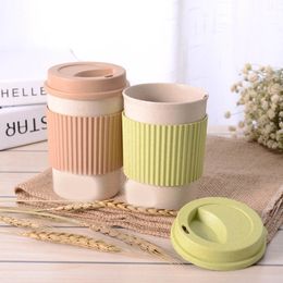 Cute Reusable Travel Cup To Go Coffee Mug with Lid Wheat Stalk PP Sleeve for Tea and 220617