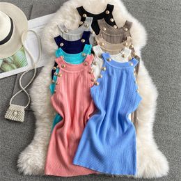 Summer Women Gold Buttons Halter Collar Tank Tops Female Stretchable Thin Hollow Out Camisole Sleeveless Short Tshirts Tees 220607