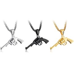 Pendant Necklaces Arrive Mens Jewelry Silver/Gold/Black Stainless Steel Revolver Gun Box NecklacePendant