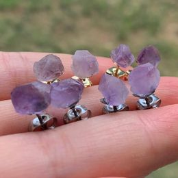 Mini Raw Mineral Purple Crystal Stud Earrings Stainless Steel Ear Studs 6-10mm Small Flower Natural Amethysts Quartz Earrings