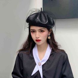 Japan Ins Pu Mesh Hat Female Autumn And Winter Korean Version Of The Tij Octagonal Beret British Retro Painter Hat J220722