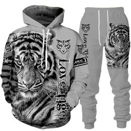 Men's Tracksuits Animal 3D Tiger Printed Hoodie Pants Suit Cool Men/Women 2 Pcs Sportwear Tracksuit Set Autumn And Winter Men's Clothing 220826