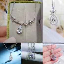 Pendant Necklaces Elegant Water Drop Shaped CZ Crystal Stone Jewelry For Women Romantic Engagement Necklace AccessoriesPendant