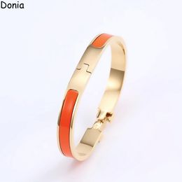 Donia Jewellery Luxury Bangle European and American Fashion Enamel 8mm Wide Titanium Steel Letter Bracelet